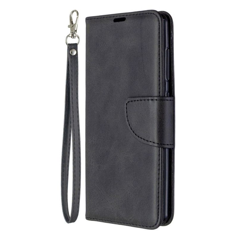 Leren Hoesje Samsung Galaxy A41 Grijs Zwart Gladde Schuine Flap