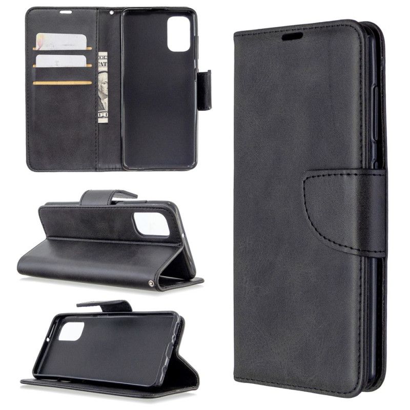 Leren Hoesje Samsung Galaxy A41 Grijs Zwart Gladde Schuine Flap
