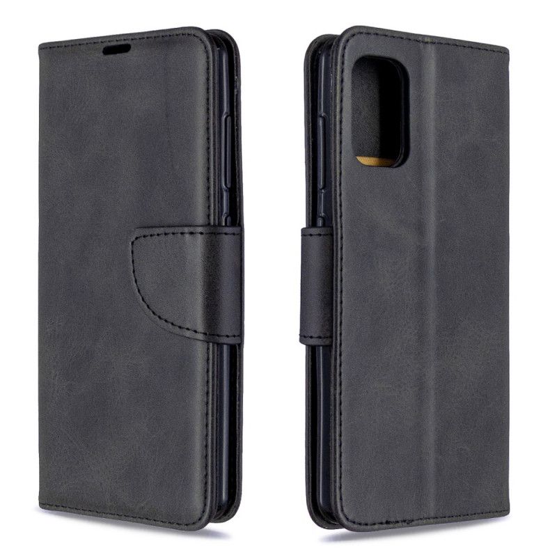 Leren Hoesje Samsung Galaxy A41 Grijs Zwart Gladde Schuine Flap