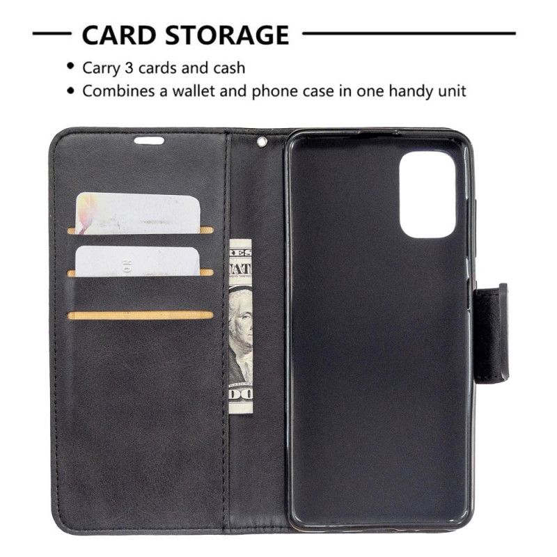 Leren Hoesje Samsung Galaxy A41 Grijs Zwart Gladde Schuine Flap