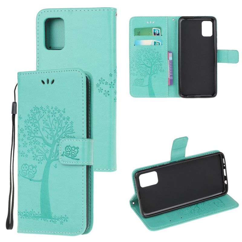 Leren Hoesje Samsung Galaxy A41 Grijs Zwart Telefoonhoesje Boom En String Uilen