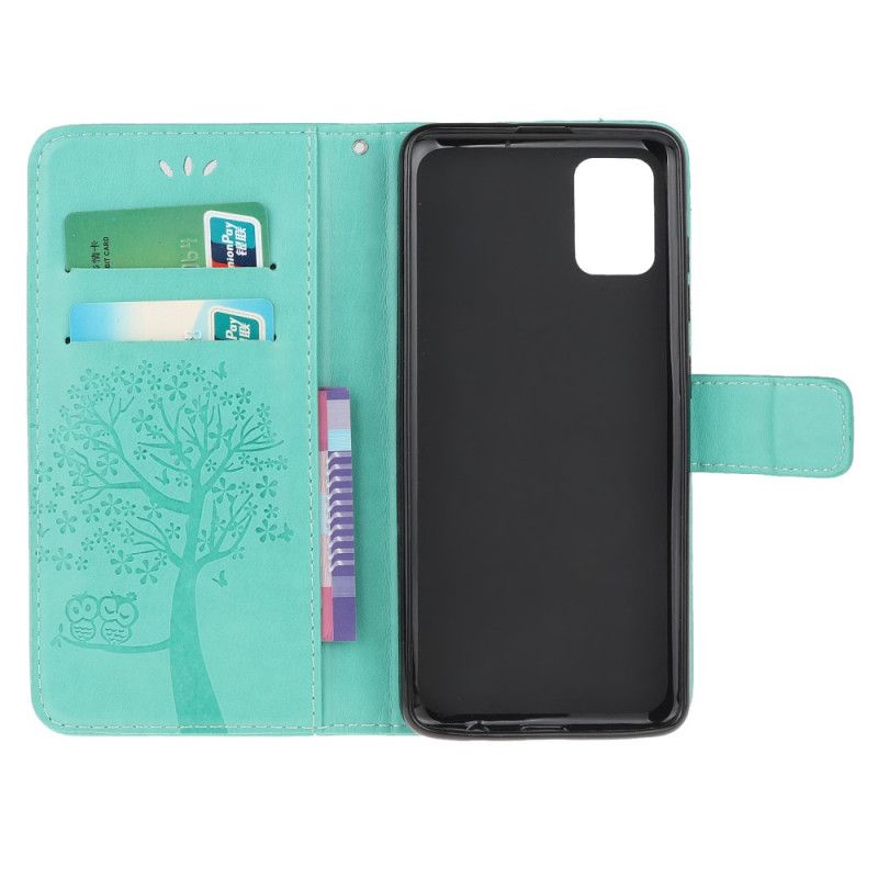 Leren Hoesje Samsung Galaxy A41 Grijs Zwart Telefoonhoesje Boom En String Uilen