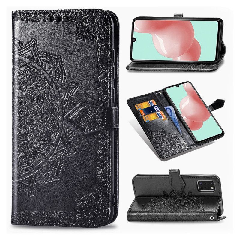 Leren Hoesje Samsung Galaxy A41 Grijs Zwart Telefoonhoesje Mandala Van Middelbare Leeftijd