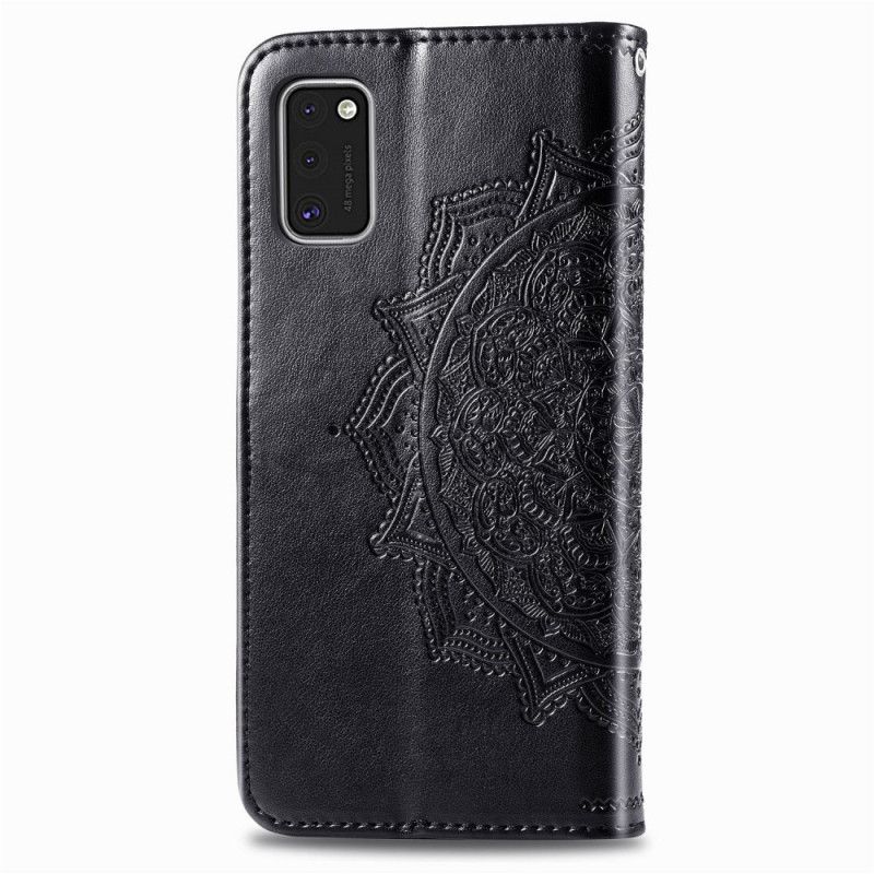 Leren Hoesje Samsung Galaxy A41 Grijs Zwart Telefoonhoesje Mandala Van Middelbare Leeftijd