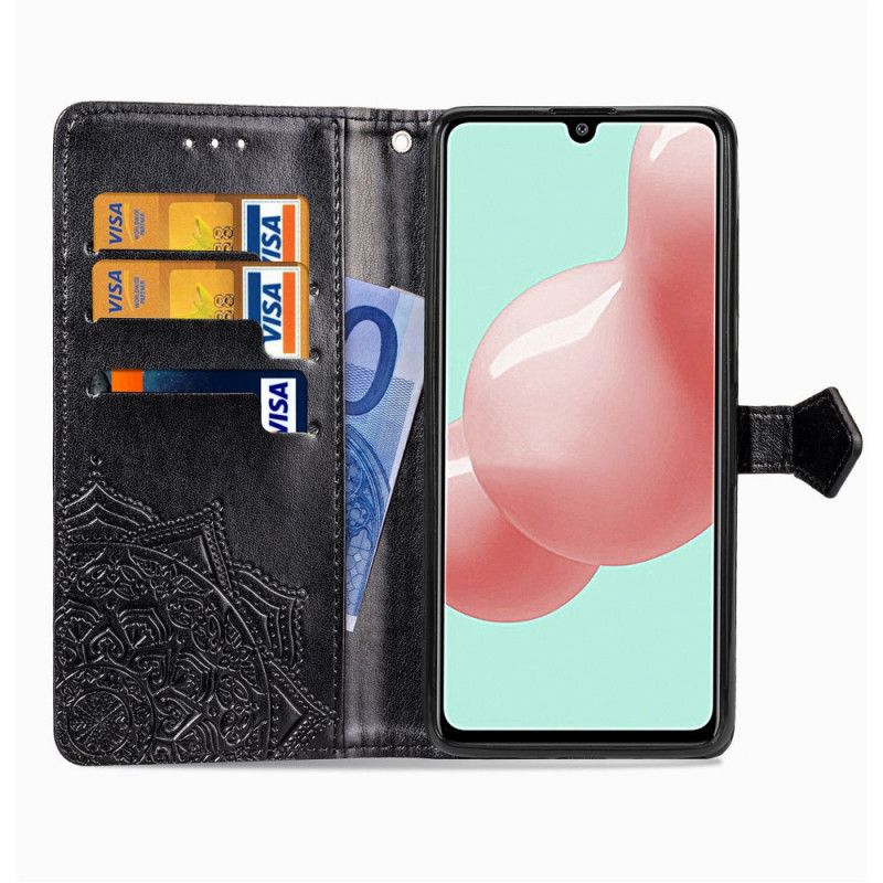Leren Hoesje Samsung Galaxy A41 Grijs Zwart Telefoonhoesje Mandala Van Middelbare Leeftijd