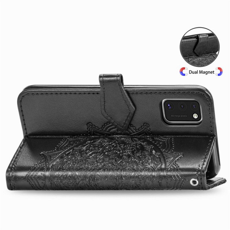 Leren Hoesje Samsung Galaxy A41 Grijs Zwart Telefoonhoesje Mandala Van Middelbare Leeftijd