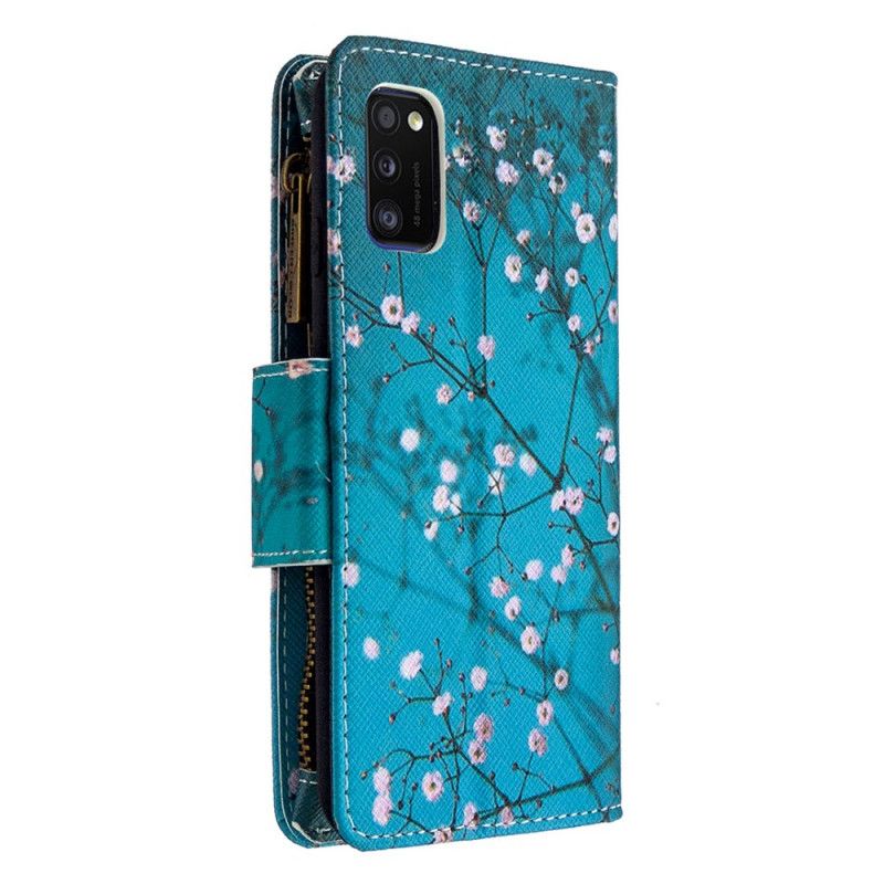 Leren Hoesje Samsung Galaxy A41 Lichtblauw Wit Boomzak Met Ritssluiting
