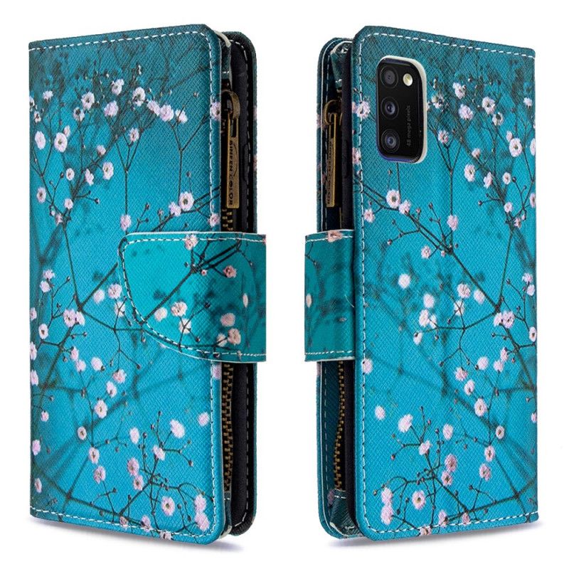 Leren Hoesje Samsung Galaxy A41 Lichtblauw Wit Boomzak Met Ritssluiting