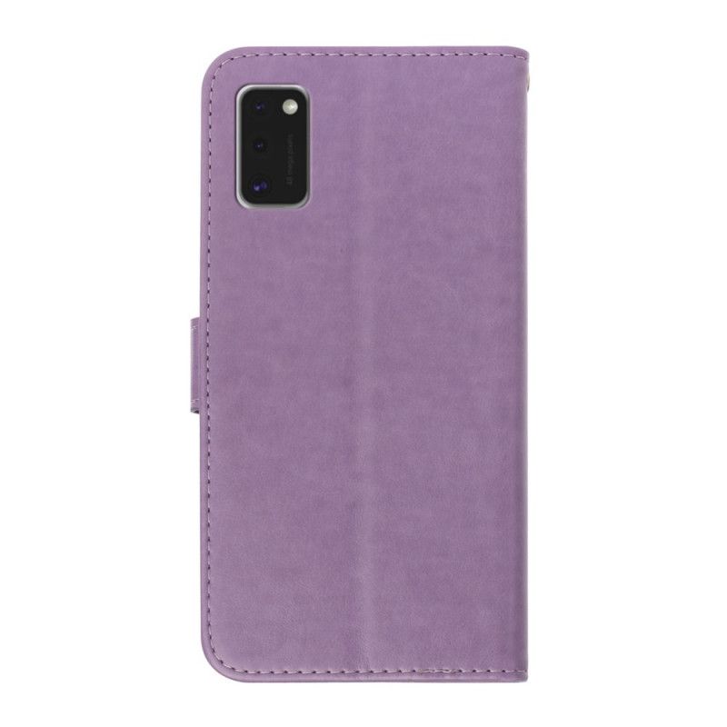 Leren Hoesje Samsung Galaxy A41 Lichtpaars Grijs Kat Raak Me Niet Aan De String