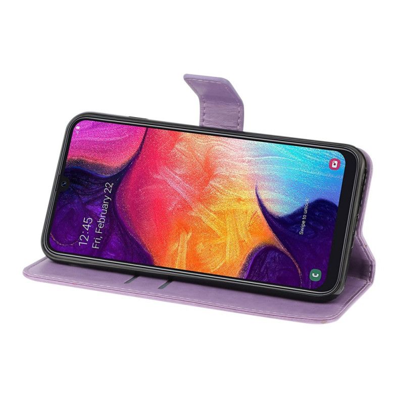 Leren Hoesje Samsung Galaxy A41 Lichtpaars Grijs Kat Raak Me Niet Aan De String