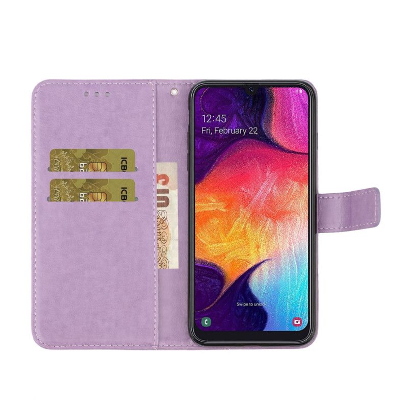 Leren Hoesje Samsung Galaxy A41 Lichtpaars Grijs Kat Raak Me Niet Aan De String