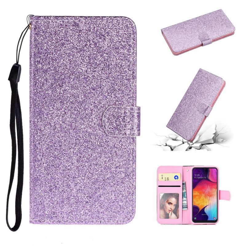 Leren Hoesje Samsung Galaxy A41 Paars Magenta Glitter