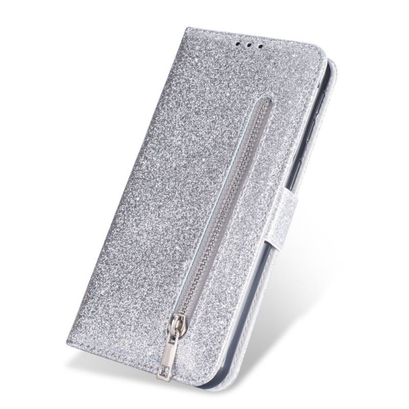 Leren Hoesje Samsung Galaxy A41 Paars Zwart Portemonnee Met Glitter