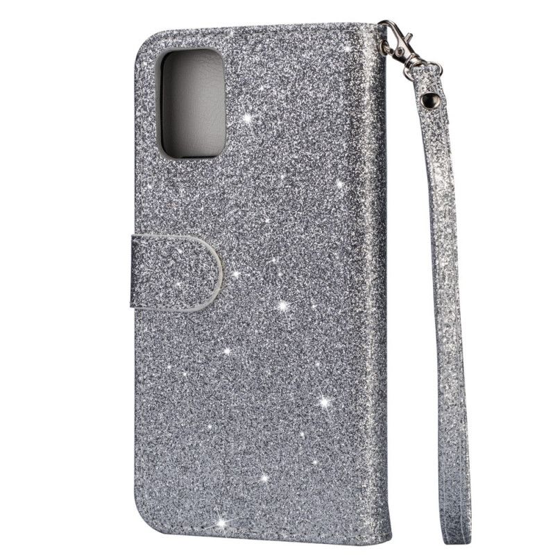 Leren Hoesje Samsung Galaxy A41 Paars Zwart Portemonnee Met Glitter