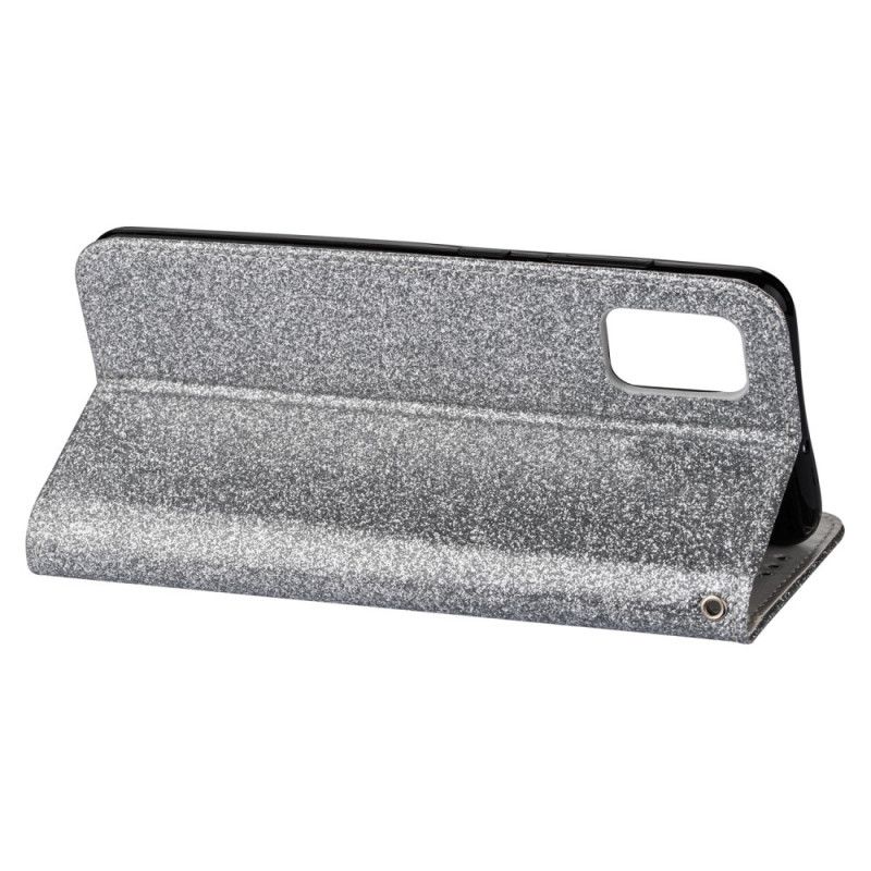 Leren Hoesje Samsung Galaxy A41 Paars Zwart Portemonnee Met Glitter