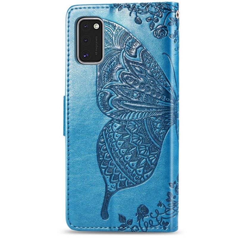 Leren Hoesje Samsung Galaxy A41 Roségoud Lichtblauw Telefoonhoesje Halve Vlinders