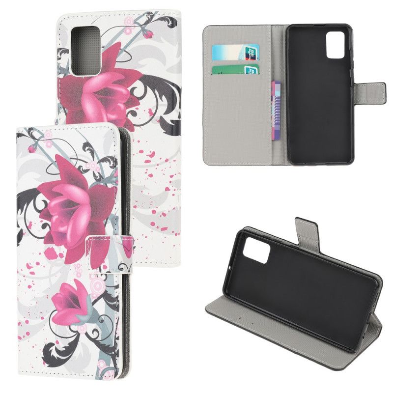 Leren Hoesje Samsung Galaxy A41 Roze Magenta Tropische Bloemen