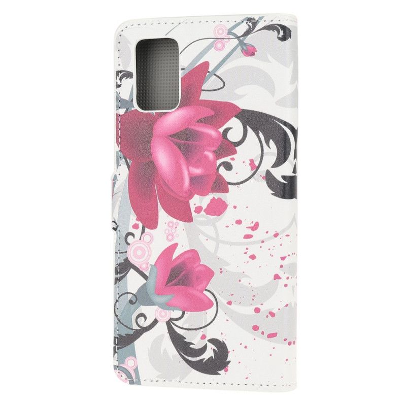 Leren Hoesje Samsung Galaxy A41 Roze Magenta Tropische Bloemen