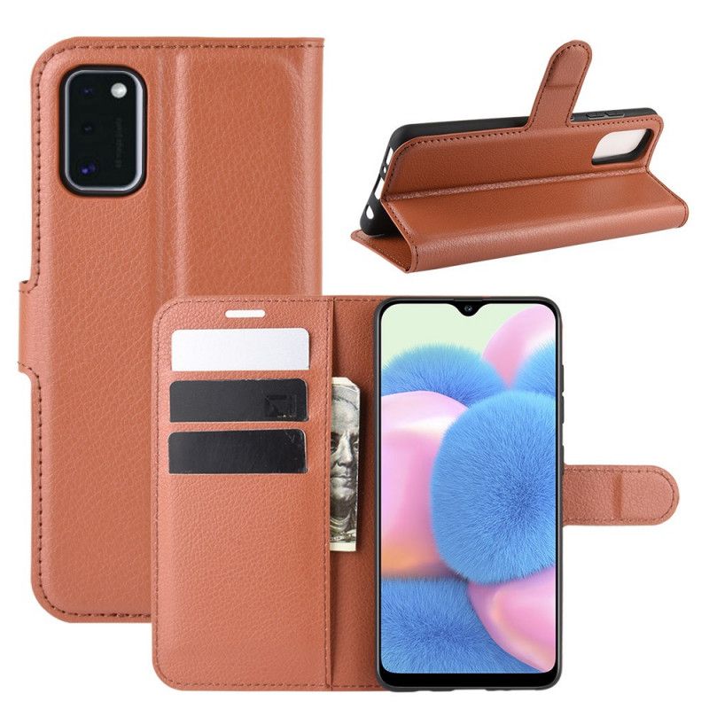 Leren Hoesje Samsung Galaxy A41 Wit Zwart Telefoonhoesje Klassiek Lychee Leereffect