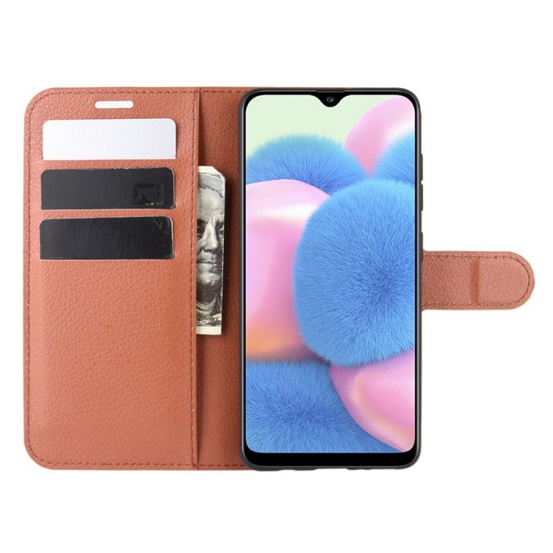 Leren Hoesje Samsung Galaxy A41 Wit Zwart Telefoonhoesje Klassiek Lychee Leereffect