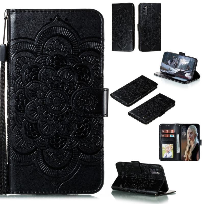 Leren Hoesje voor Samsung Galaxy A41 Grijs Zwart Volledige Mandala