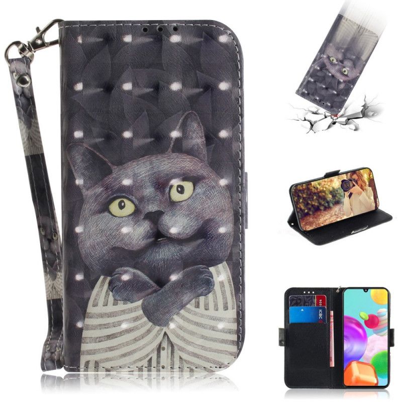 Leren Hoesje voor Samsung Galaxy A41 Grijze Kat Met String