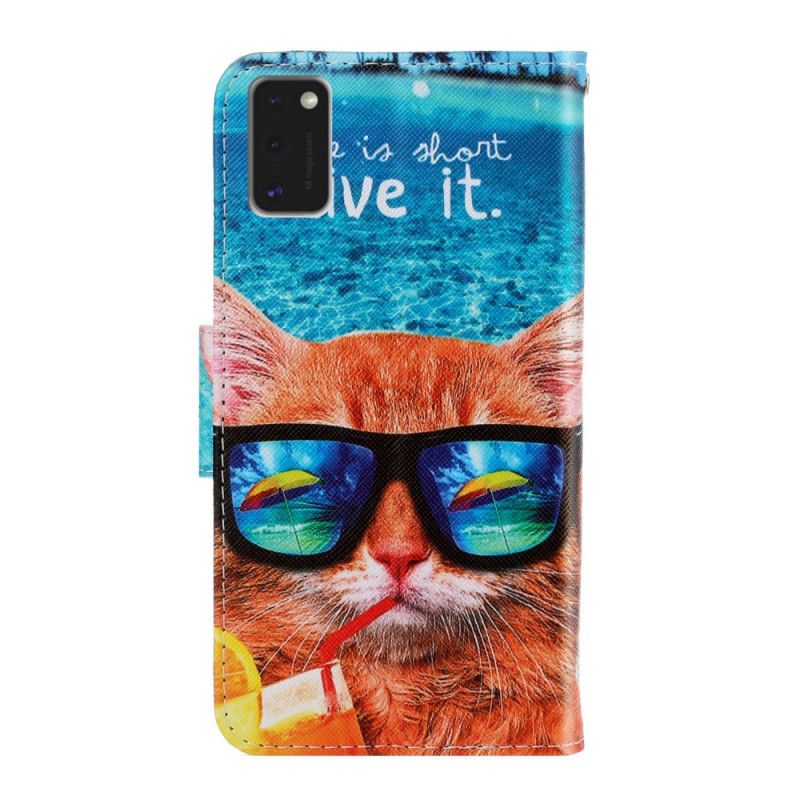 Leren Hoesje voor Samsung Galaxy A41 Kat Leef Het Met String