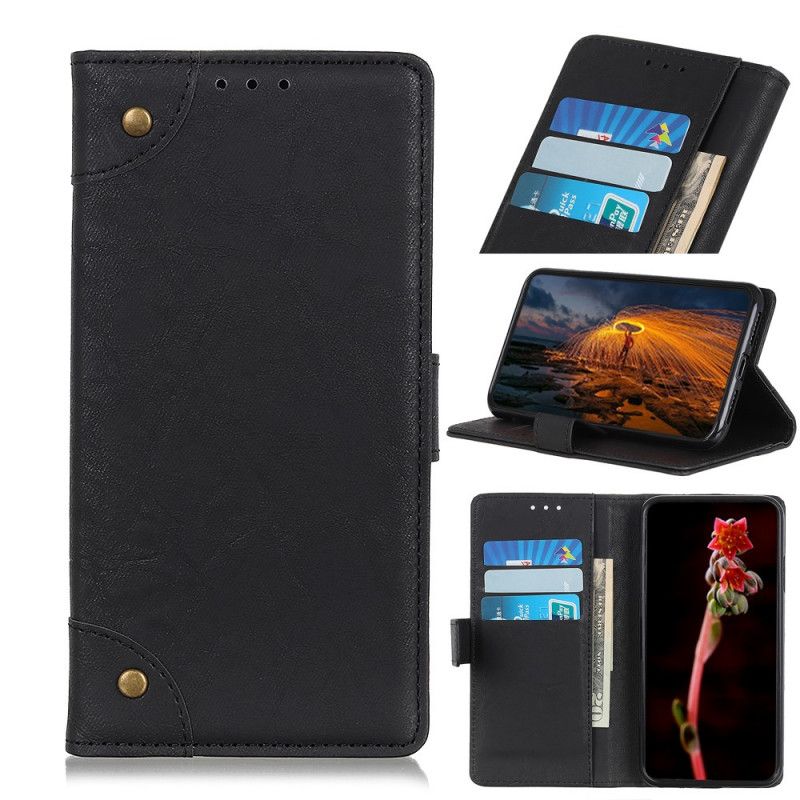 Leren Hoesje voor Samsung Galaxy A41 Lichtblauw Zwart Vintage Oud