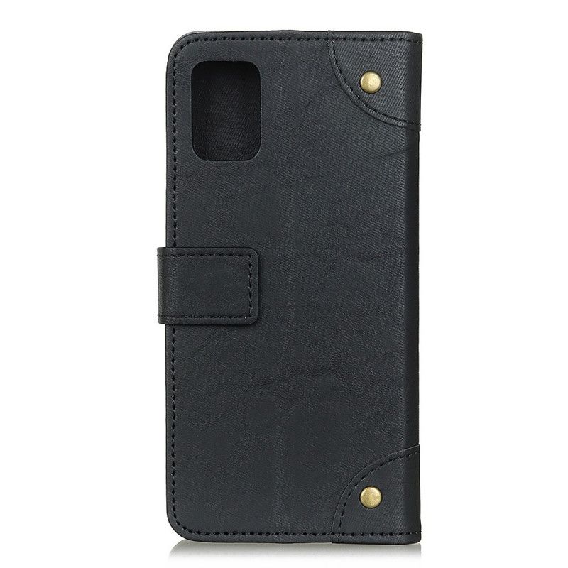 Leren Hoesje voor Samsung Galaxy A41 Lichtblauw Zwart Vintage Oud