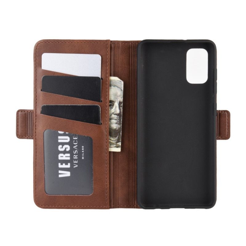 Leren Hoesje voor Samsung Galaxy A41 Rood Zwart Vintage Dubbele Klep