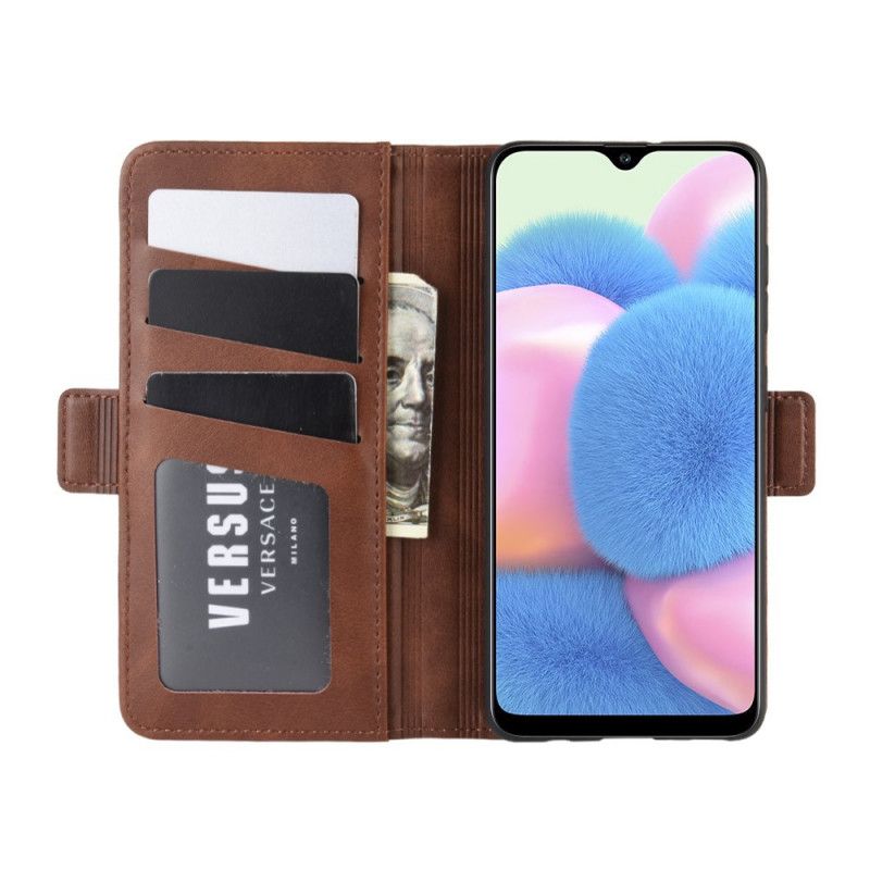Leren Hoesje voor Samsung Galaxy A41 Rood Zwart Vintage Dubbele Klep