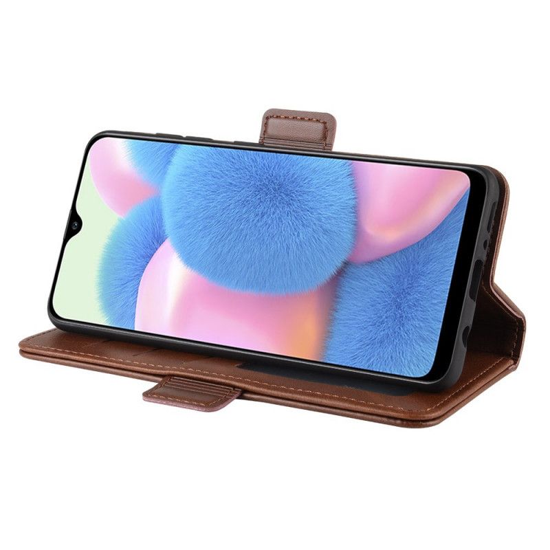 Leren Hoesje voor Samsung Galaxy A41 Rood Zwart Vintage Dubbele Klep