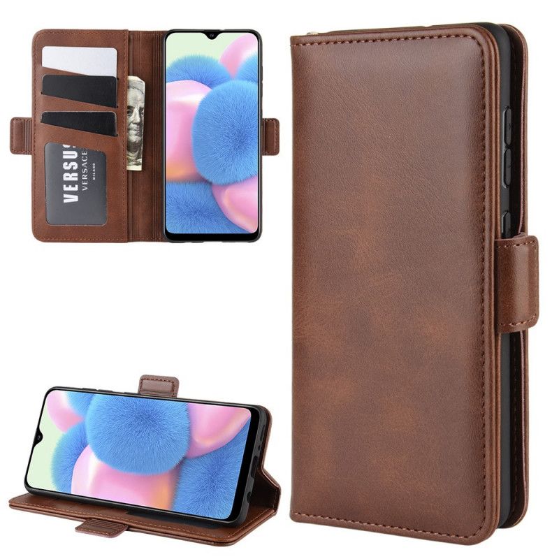 Leren Hoesje voor Samsung Galaxy A41 Rood Zwart Vintage Dubbele Klep