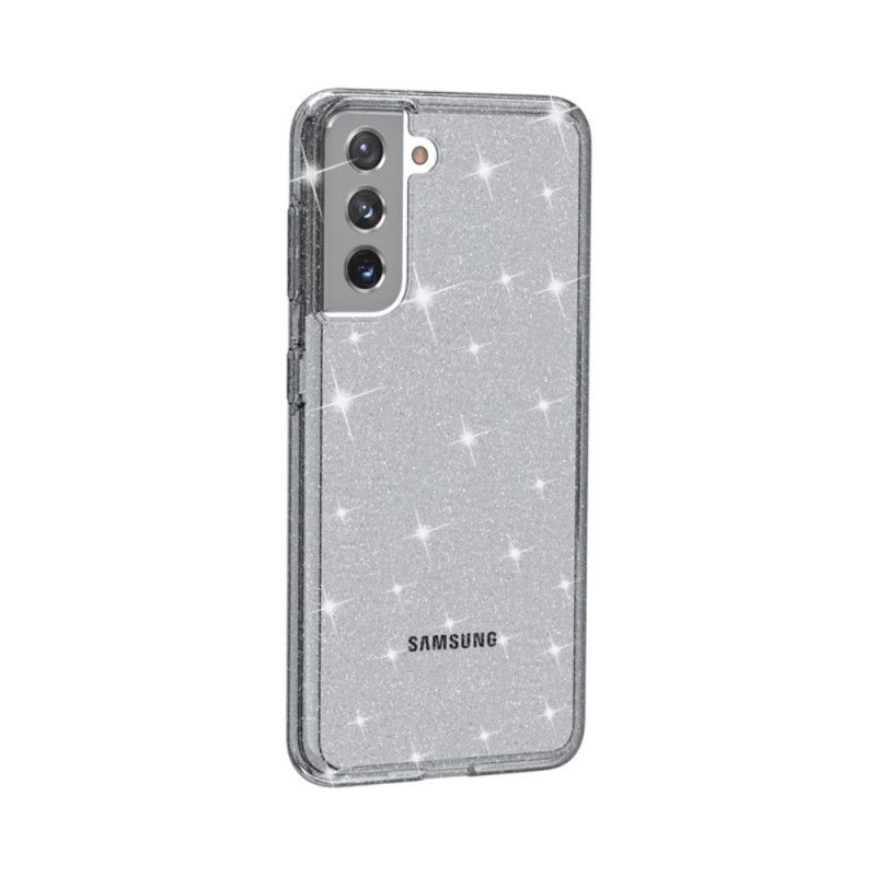 Case Hoesje Samsung Galaxy S21 5G Grijs Zwart Telefoonhoesje Transparante Glitter