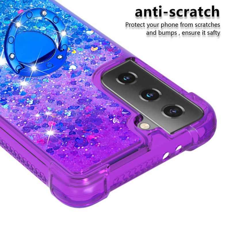 Cover Hoesje Samsung Galaxy S21 5G Lichtblauw Magenta Telefoonhoesje Pailletten Met Ringhouder