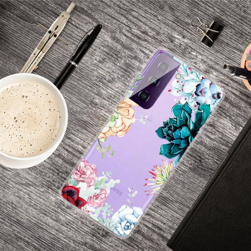 Cover Hoesje Samsung Galaxy S21 5G Telefoonhoesje Aquarel Bloemen