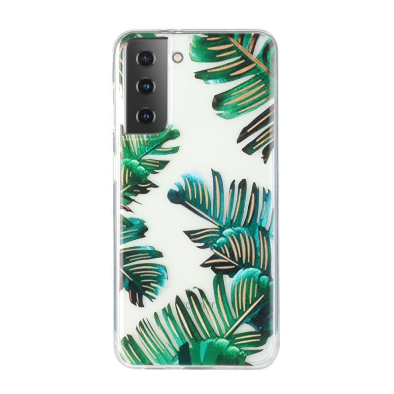 Cover Hoesje Samsung Galaxy S21 5G Telefoonhoesje Transparant Groen Blad