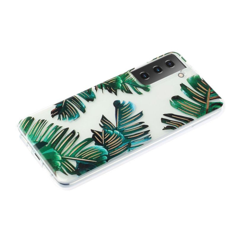 Cover Hoesje Samsung Galaxy S21 5G Telefoonhoesje Transparant Groen Blad
