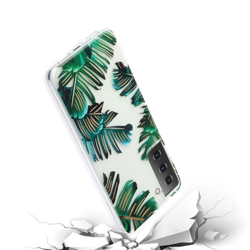 Cover Hoesje Samsung Galaxy S21 5G Telefoonhoesje Transparant Groen Blad