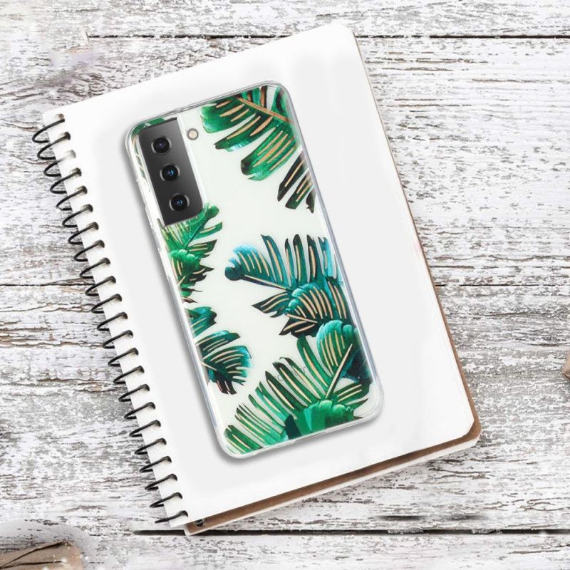 Cover Hoesje Samsung Galaxy S21 5G Telefoonhoesje Transparant Groen Blad