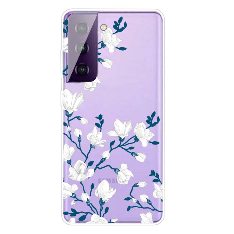 Cover Hoesje Samsung Galaxy S21 5G Telefoonhoesje Witte Bloemen