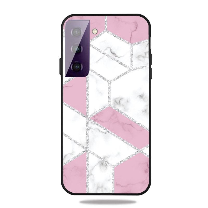 Hoesje Samsung Galaxy S21 5G Roze Wit Marmeren Glitter