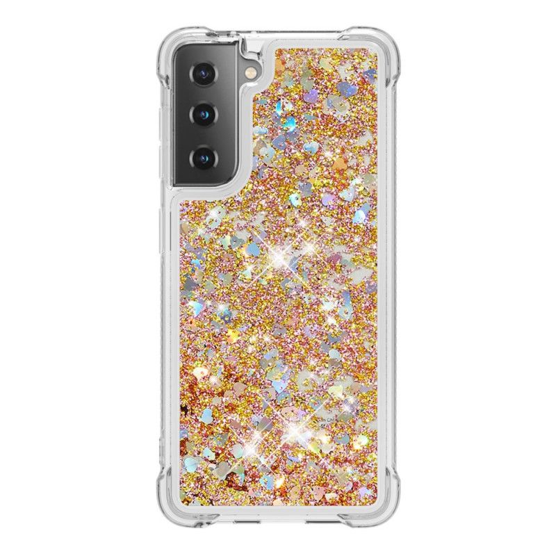 Hoesje voor Samsung Galaxy S21 5G Rood Wit Verlangen Glitter