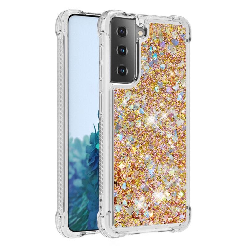Hoesje voor Samsung Galaxy S21 5G Rood Wit Verlangen Glitter