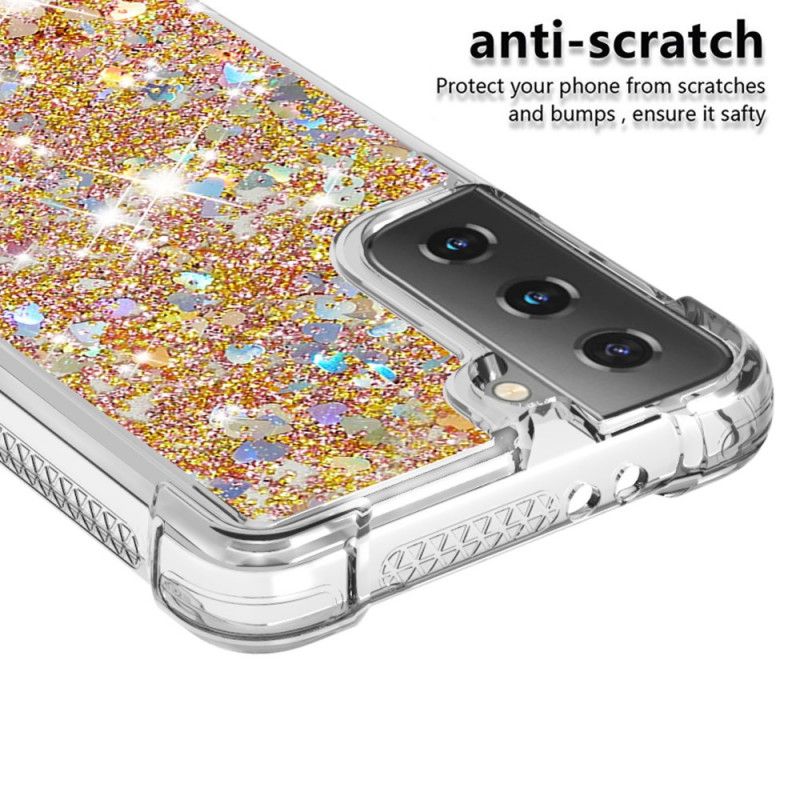 Hoesje voor Samsung Galaxy S21 5G Rood Wit Verlangen Glitter