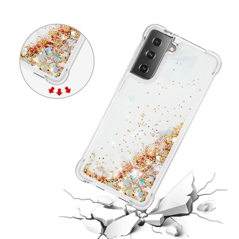 Hoesje voor Samsung Galaxy S21 5G Rood Wit Verlangen Glitter