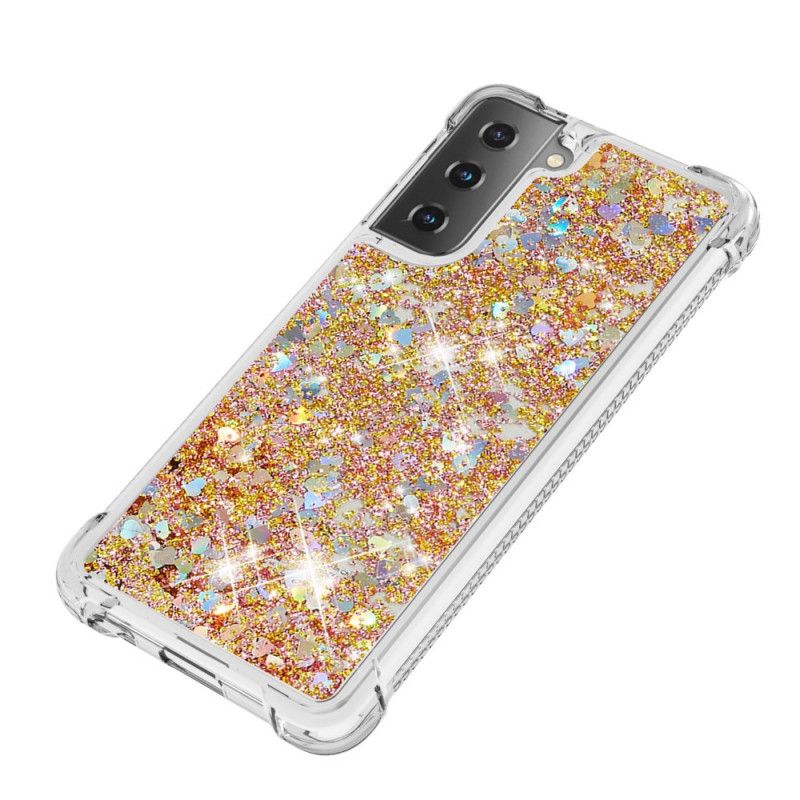 Hoesje voor Samsung Galaxy S21 5G Rood Wit Verlangen Glitter