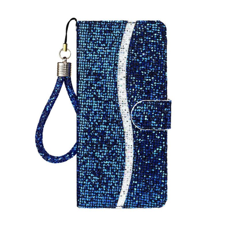 Leren Hoesje Samsung Galaxy S21 5G Donkerblauw Zwart Ontwerp Met Glitter