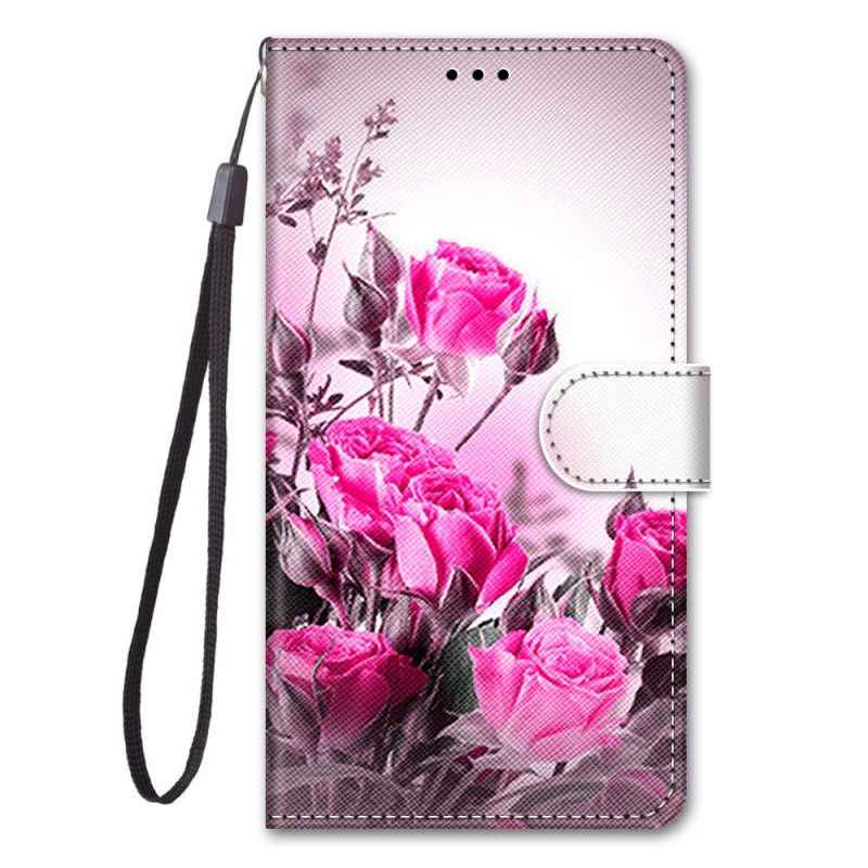 Leren Hoesje Samsung Galaxy S21 5G Goud Magenta Magische Bloemen