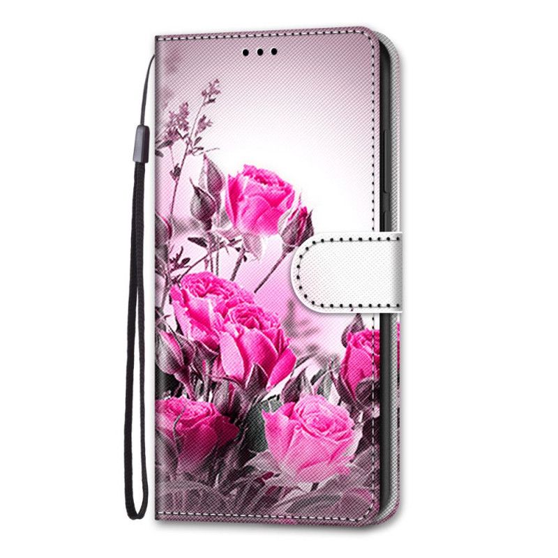 Leren Hoesje Samsung Galaxy S21 5G Goud Magenta Magische Bloemen